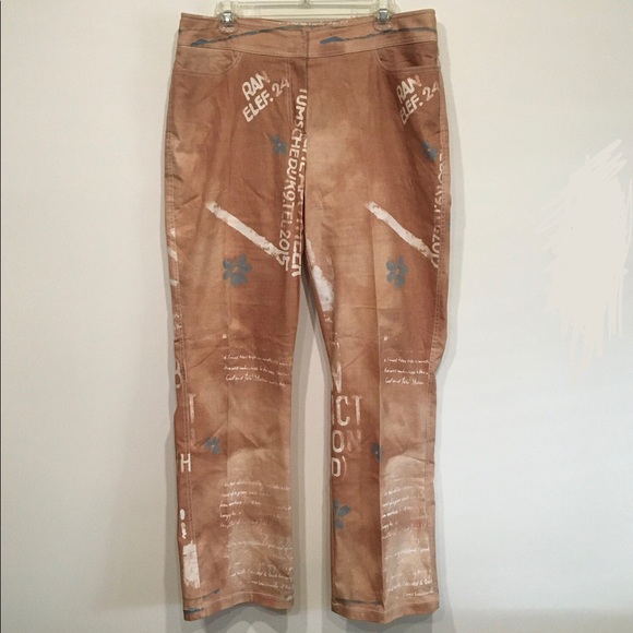 MAGDA ROSE Vienna Printed Pants, Size 44, Tan - Picture 1 of 3